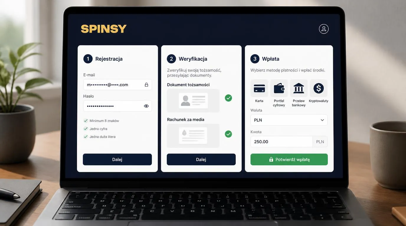Panel kasy kasyna z wyborem PLN, metod płatności oraz progami wpłat i wypłat