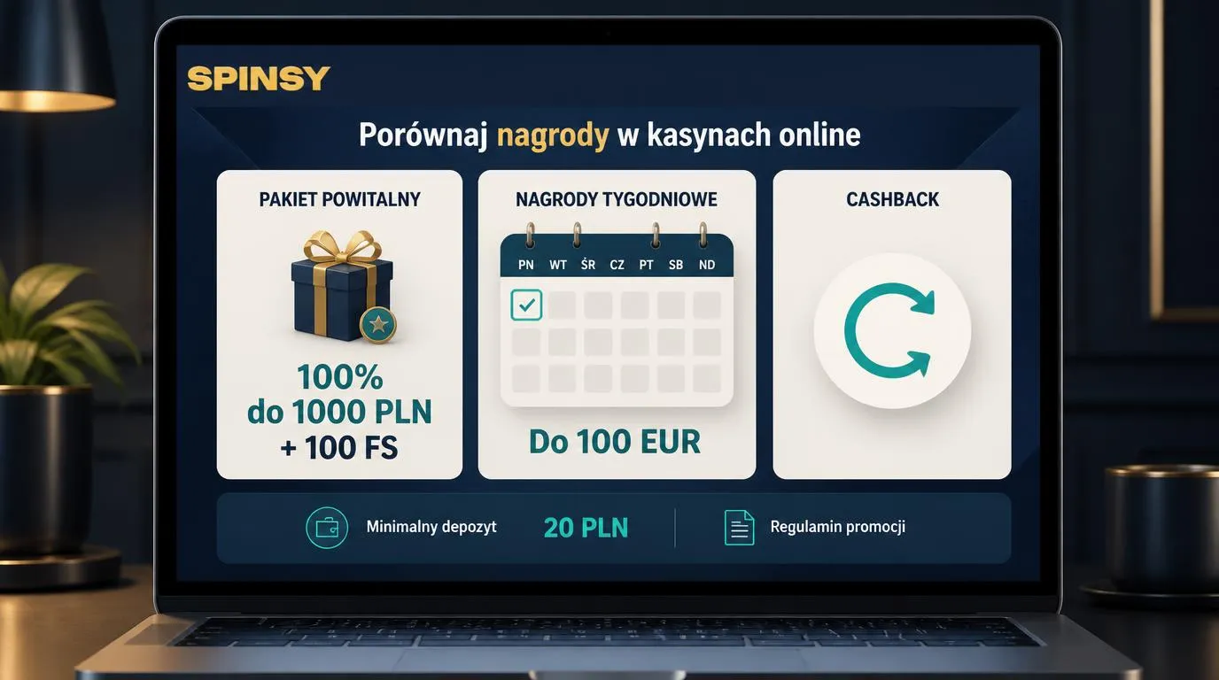 Panel bonusów z ofertą powitalną, kalendarzem poniedziałkowych nagród i informacją o depozycie 20 PLN