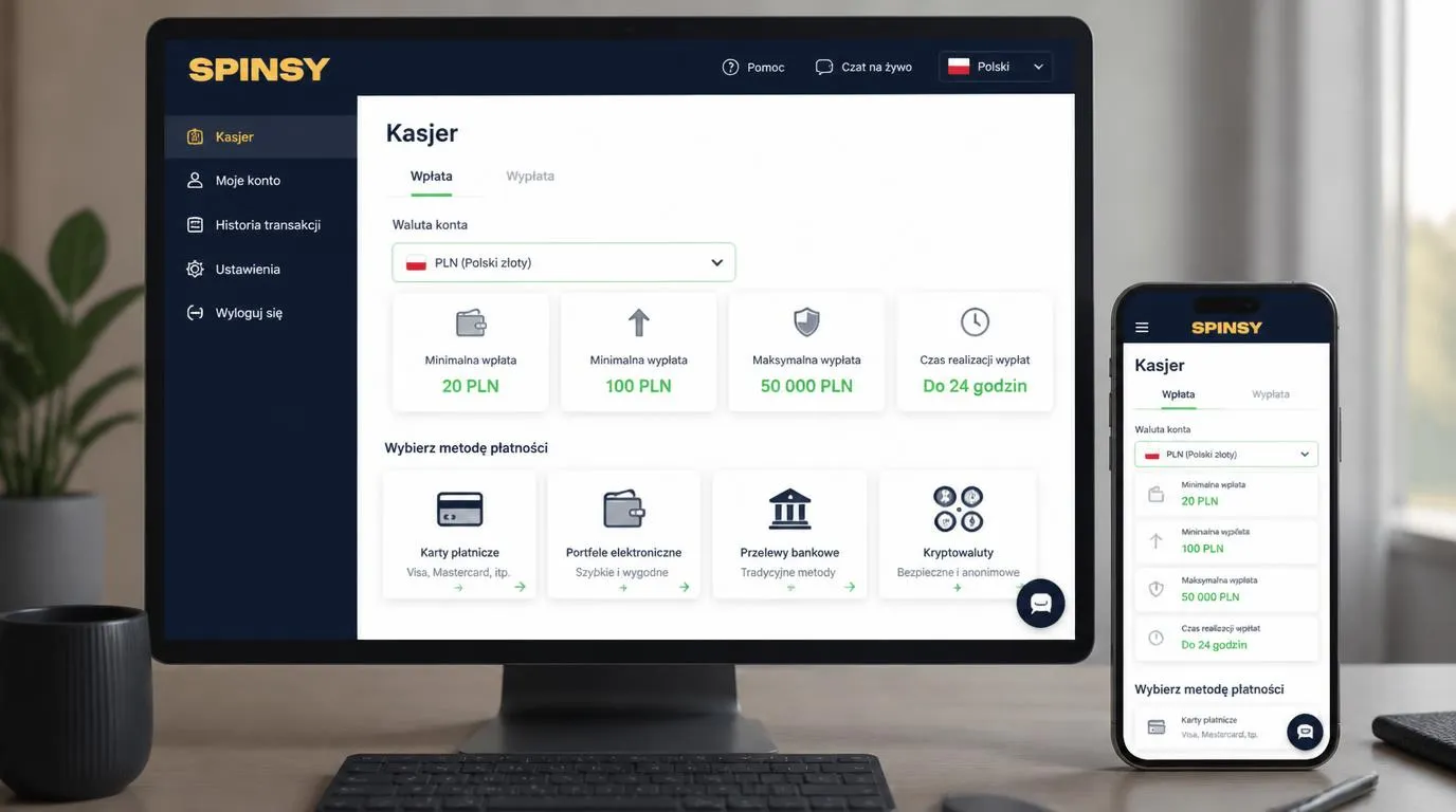 Panel konta z potwierdzoną tożsamością i adresem oraz ekran wyboru metody wpłaty